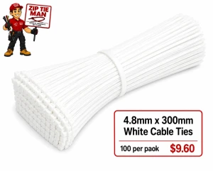 4.8mm 300mm White Cable Ties 100pcs